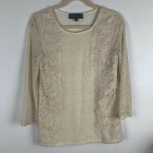Sunday In Brooklyn Anthropologie Womens S Ivory Cream Lace 3/4 Sleeve Top Blouse